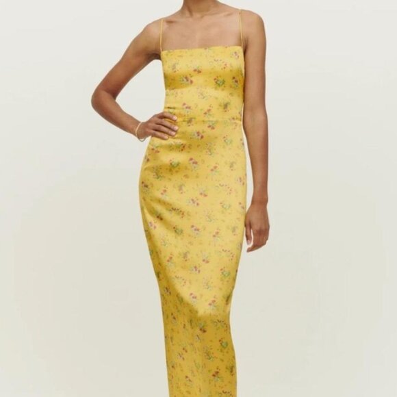 Reformation Frankie Silk Dress - Yellow, Size 0 - Picture 1 of 3
